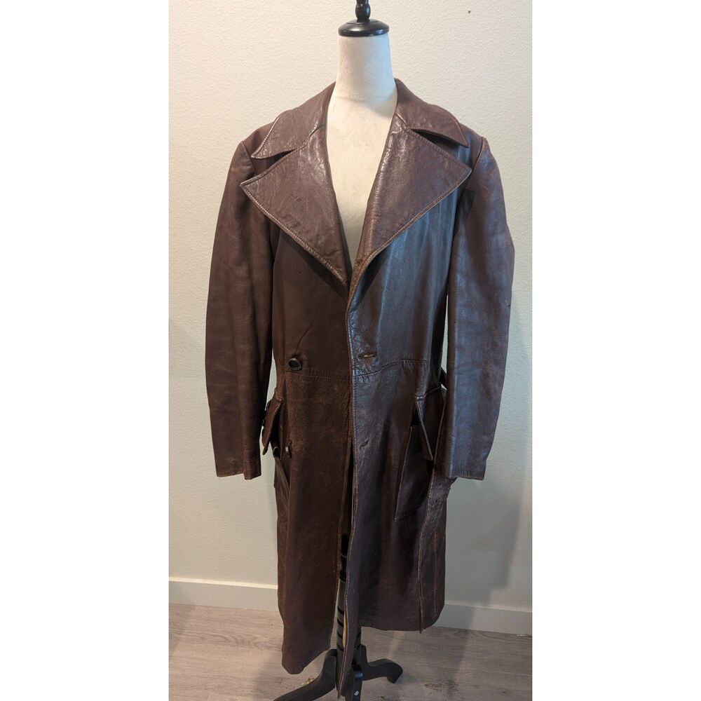 Vintage Trumpeter Spanish Leather Belted Trench Coat.